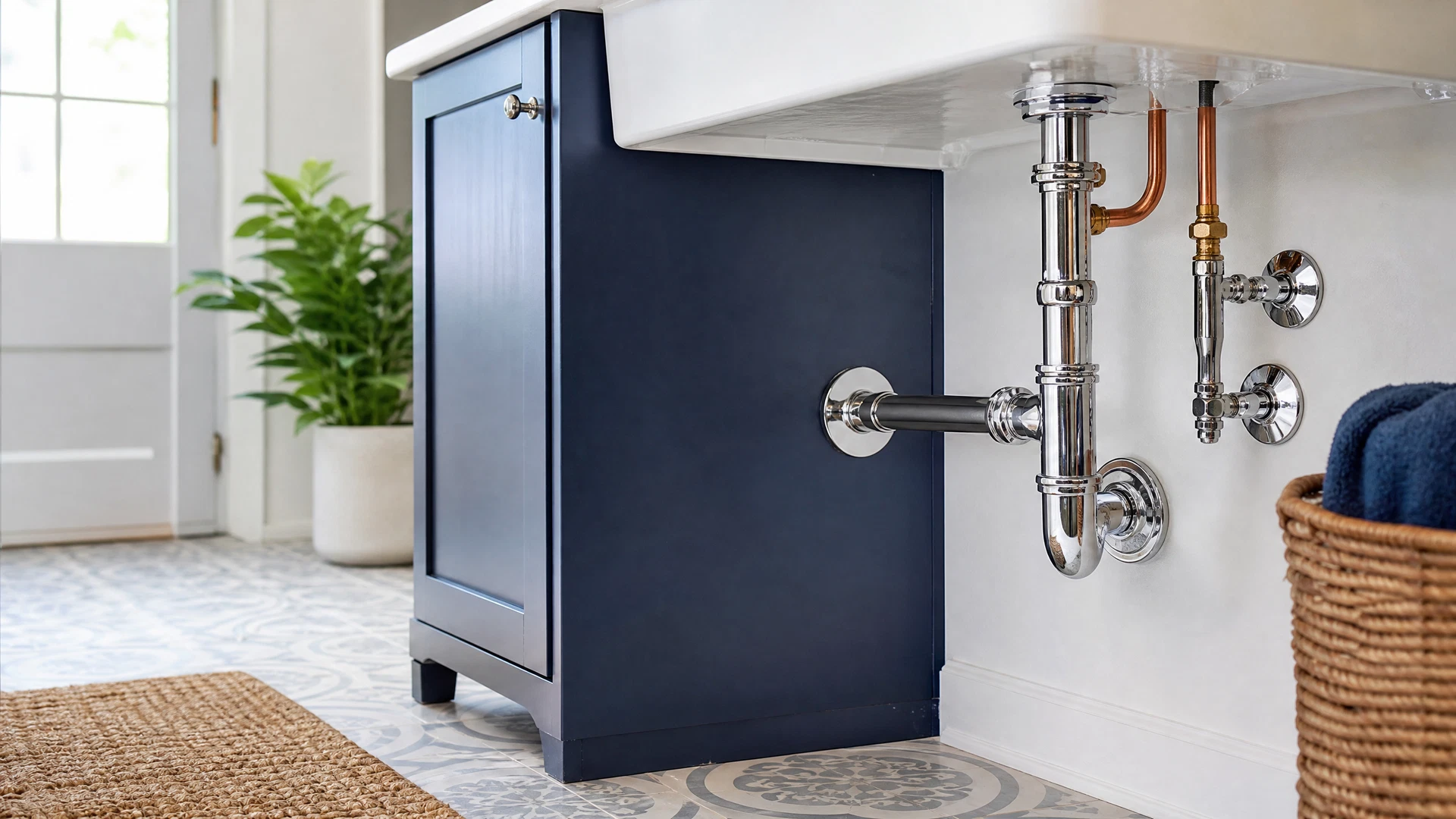 Clean residential plumbing pipework and shutoff valves