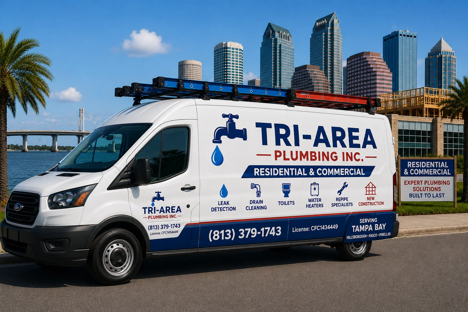 Tri-Area Plumbing service van in Tampa, Florida